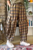 Nora Brushed Cotton Gingham Classic Barrel Pant Deep Olive